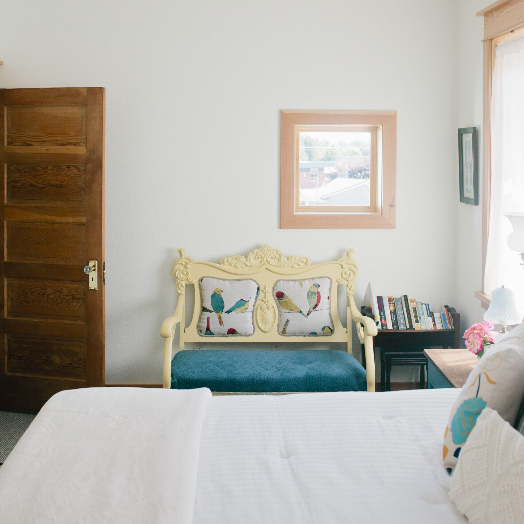 A guest room at Whiskey Hill Store in Hubbard, Oregon